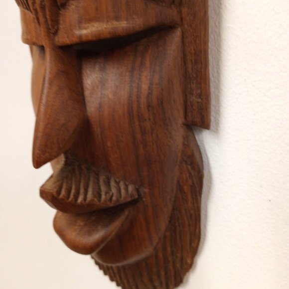 Fantastic Carved Wooden Tribal Mask. Ivory (?) Accent Home Decor - Picture 7 of 9